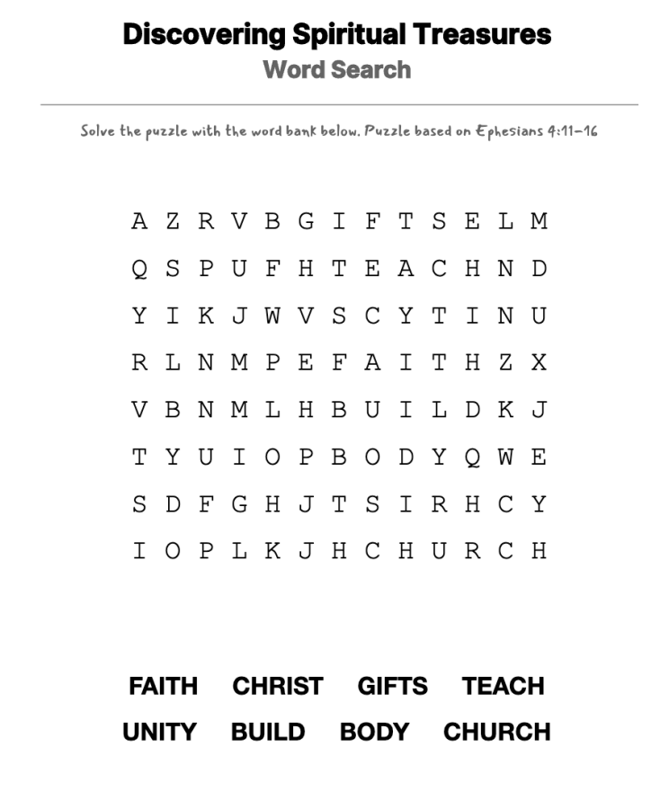 Using Your Gifts for God word-search